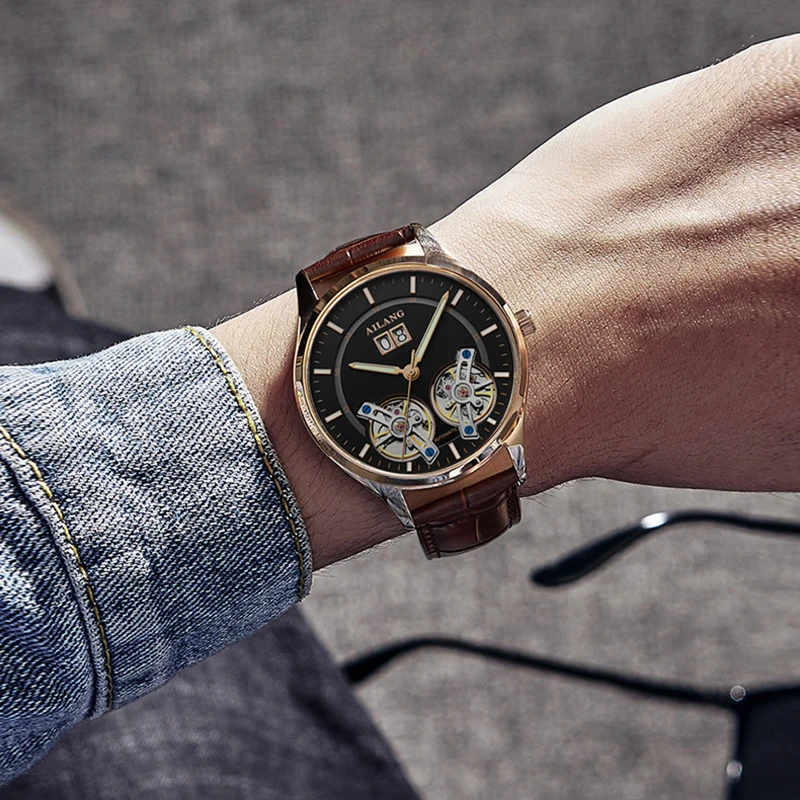 

AILANG Top Brand Automatic Watches Men Mechanical Double Tourbillon Wristwatch Men's Calendar Watch Steampunk Reloj Hombre 2021