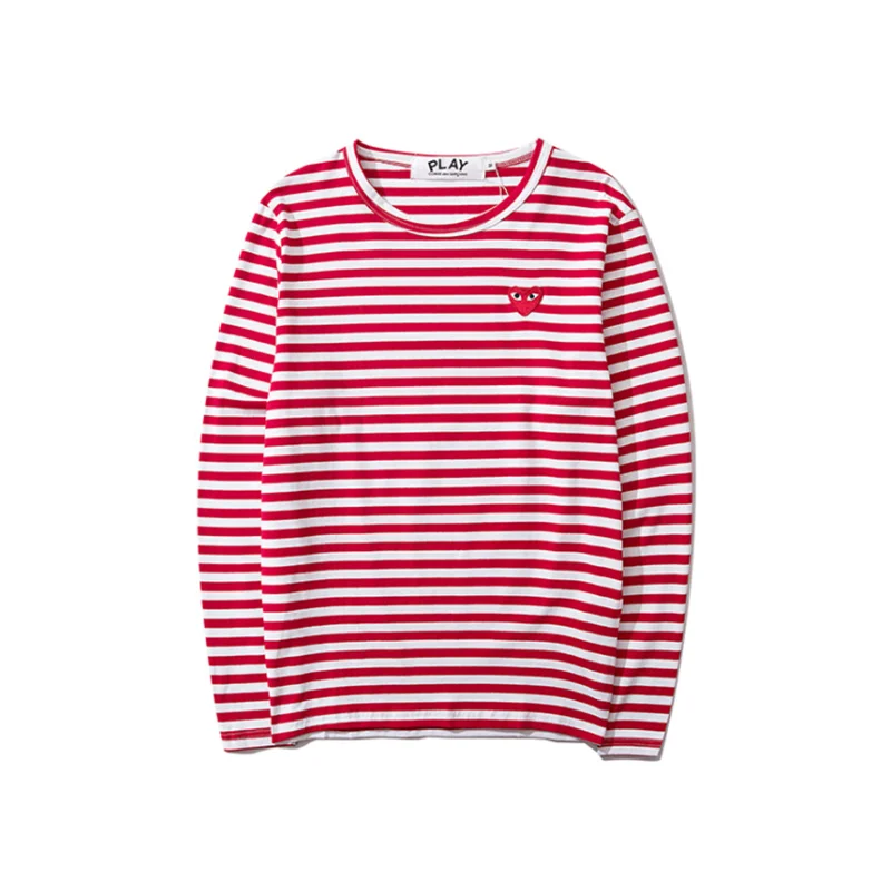 

PLAY Men Women Striped T-shirt Love Embroidery Cotton Round Neck Long-sleeved Straight T-shirt Spring Summer Couple T-shirt