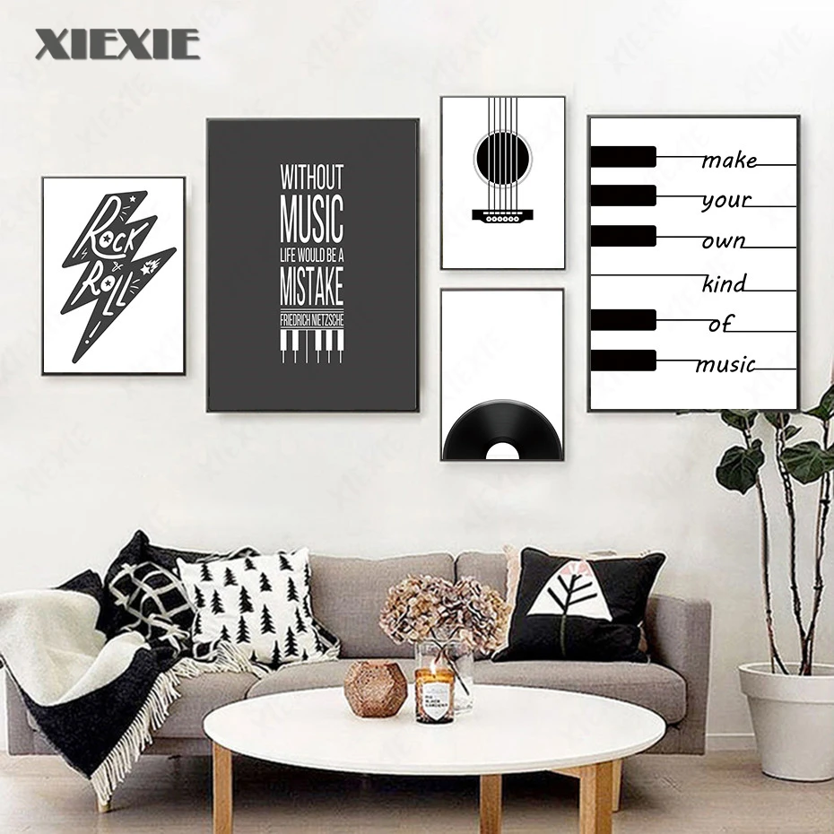 

Nordic Abstract Black and White Piano Keyboard Sheet Music Text Canvas Painting Wall Art Picture Poster Room Decoration