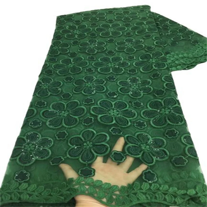 

Latest Green African Sequin flower Lace Fabric Embroidery French Mesh Lace Fabric With Sequins Nigerian Tulle Lace For Party
