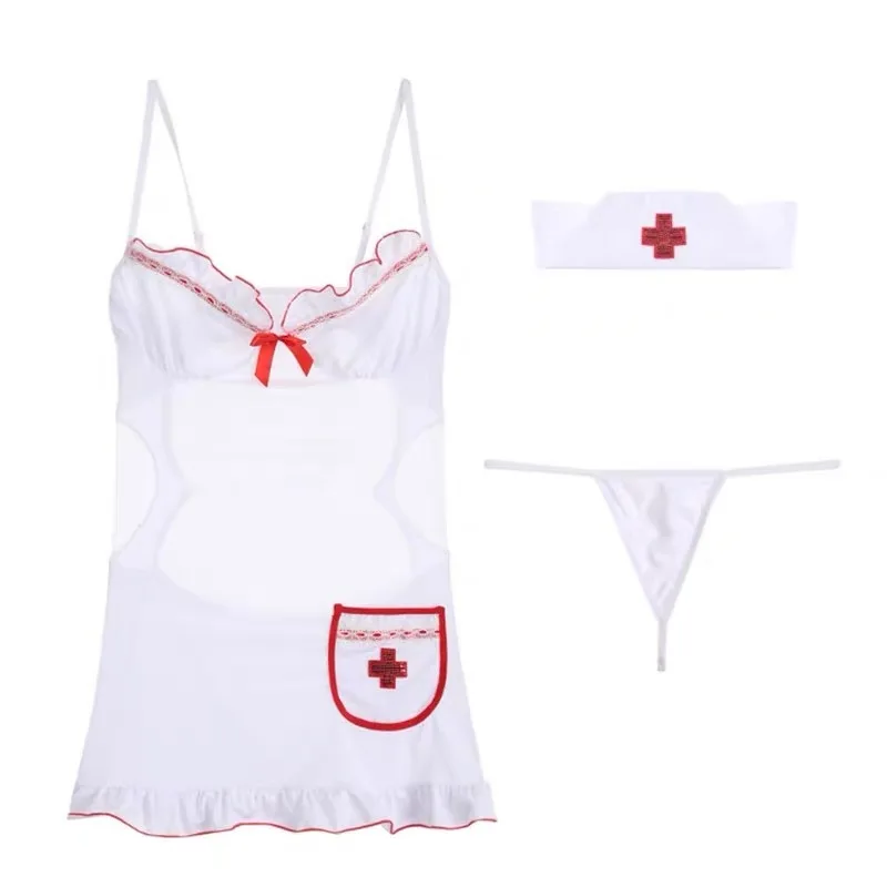 

Sexy Lingerie Babydoll Dress Women Mesh Perspective Lingerie Nurse Cosplay Uniform Ropa interior femenina sexy erotica encaje