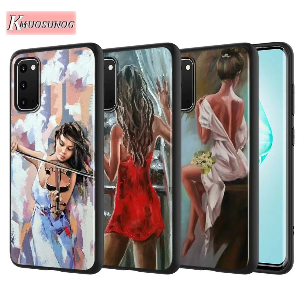 

Black Cover Oil Painting Woman Girl for Samsung Galaxy S20Ultra S20 Plus Note 10 Lite A01 A21 A51 A71 A81 A91 Phone Case