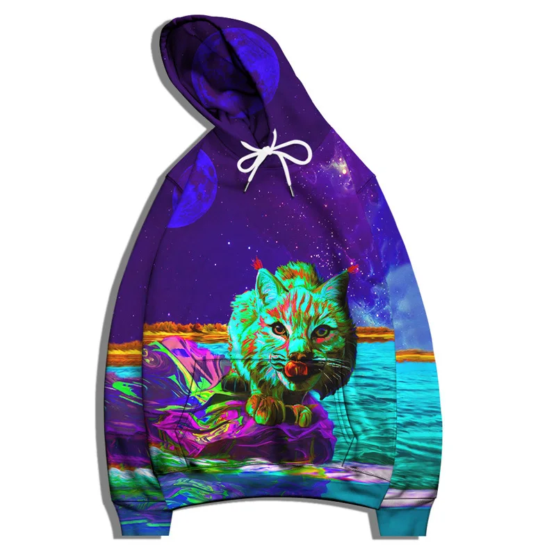 

New 3D Spring Autumn Loose Pocket Hip Hop Hoodie Cute Cat Animal Print Men's Hooded Sports Hoodie Couple Casual Street Clothing