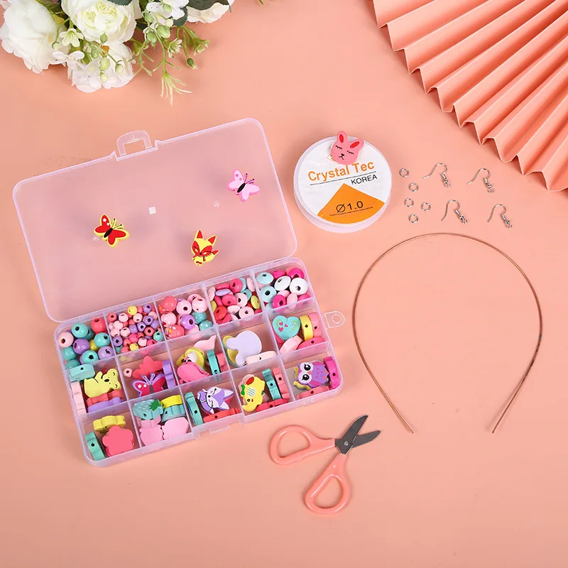 

Mixed Animal Wood Beads Kits Kids Toys Loose Spacer Beads Set for Children's Necklace Bracelets Jewelry Making Diy Craft Kit