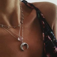 boho pink stone acrylic moon pendant necklaces for women vintage micro bells choker on the neck party gift fashion jewelry