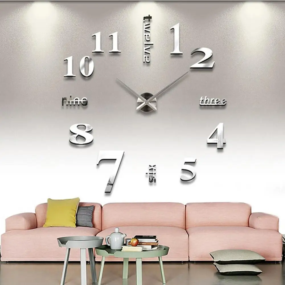 

Modern Wall Clock 3D Sticker Mirror Effect DIY Art Home Office Living Room DecorÂ