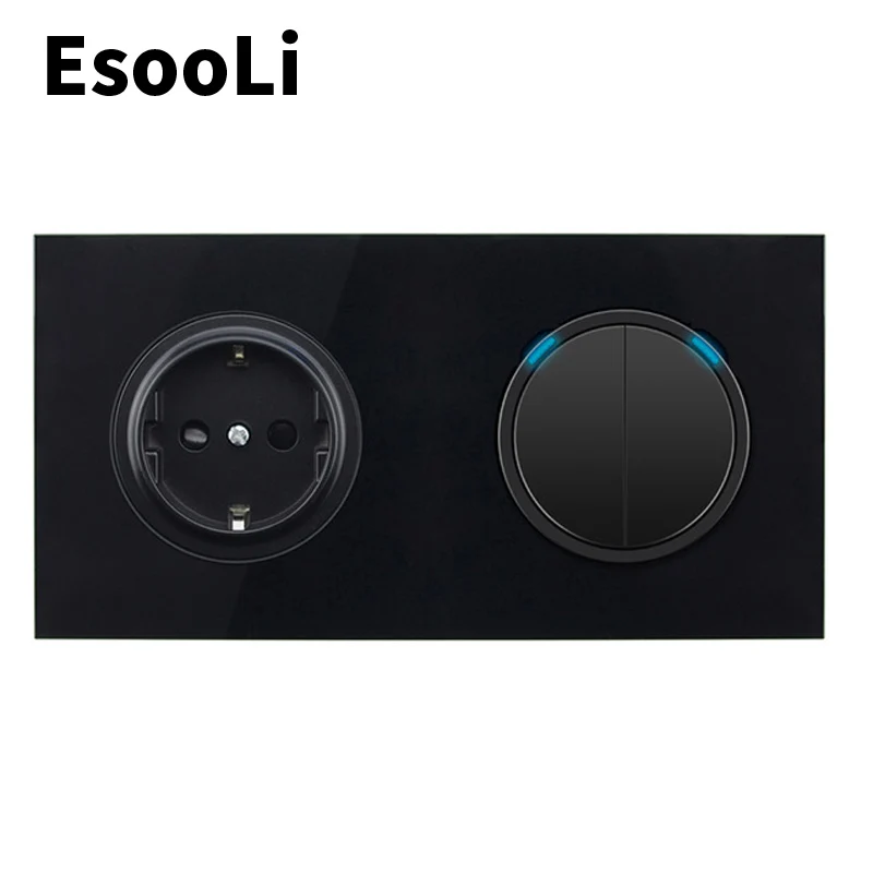 Розетка настенная EsooLi 16 А 1/2 путей с прозрачной стеклянной панелью|Выключатели| |