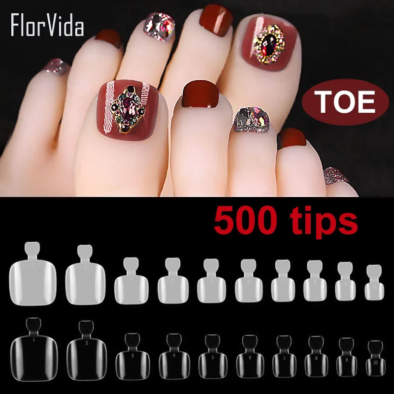 Florvida 500 шт. комплект накладные акриловые накладные ногти поддельные ногти для пальцев ног пластик натуральный прозрачный дизайн для дизайна ногтей маникюрный набор