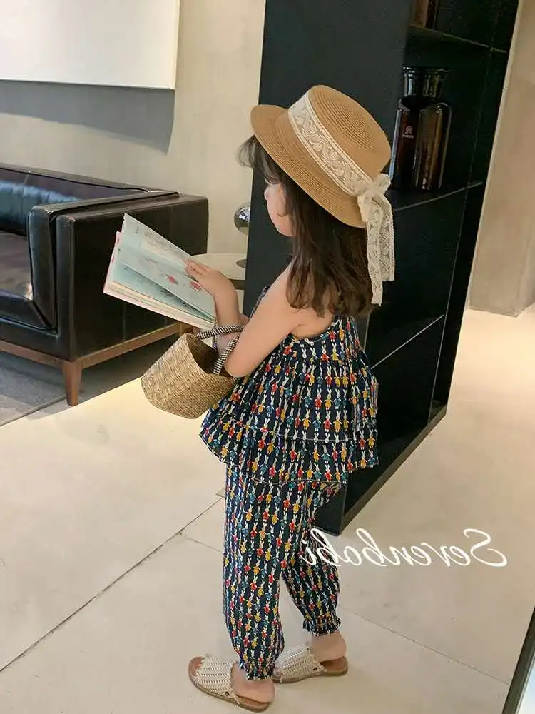 Лето 2020 детская одежда новый костюм на лямках для девочек праздничные