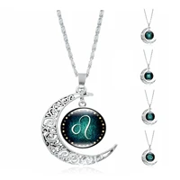 the latest fashion hot 12 constellations time gem necklace silver moon pendant necklace