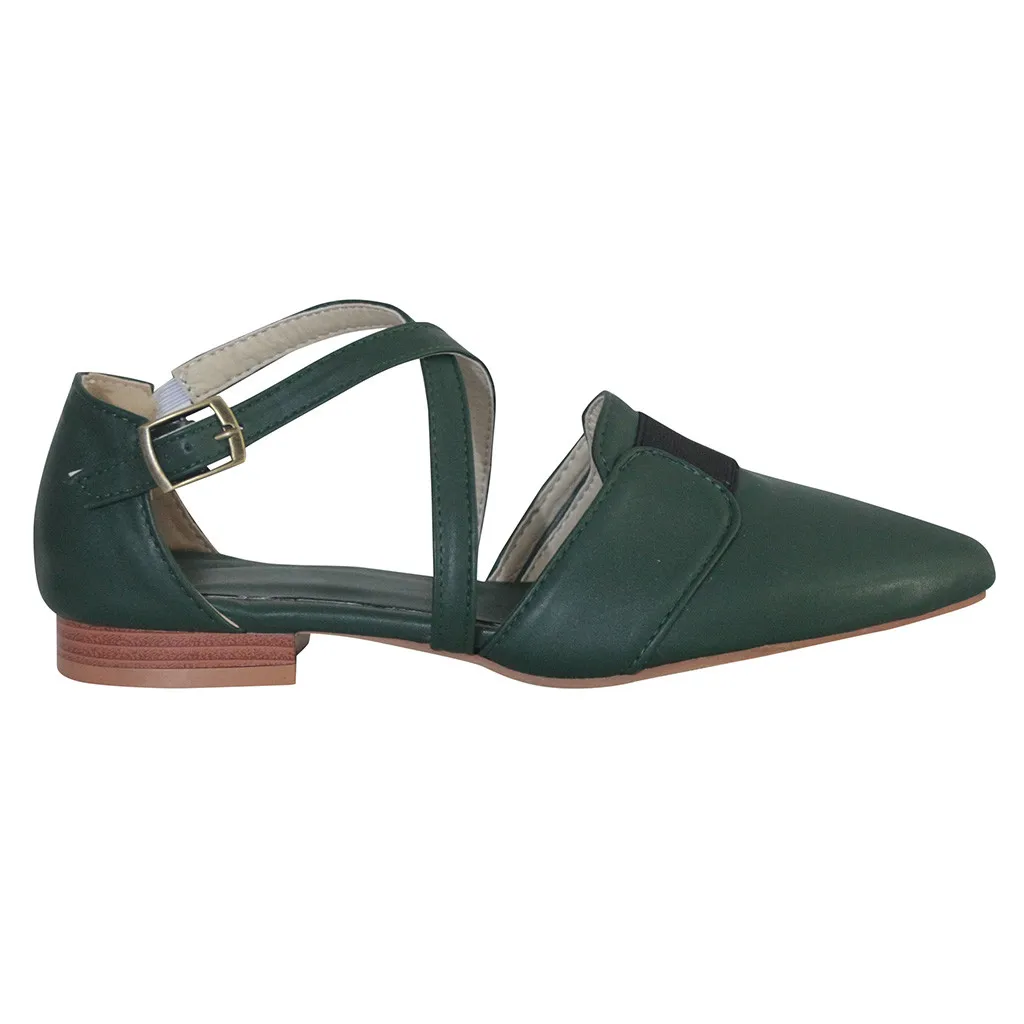 

Women Shoes Large Size Retro Pointed Toe Casual Flat Shoes Ladies Buckle Leather Flat Sneakers Solid Single Shoes