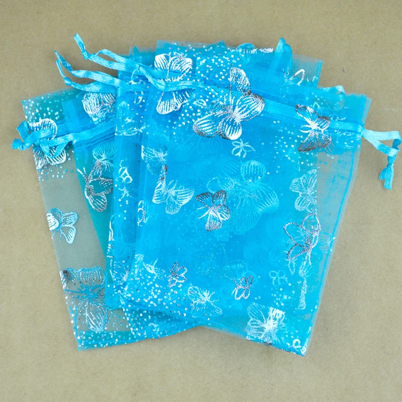 Оптовая продажа 100 шт./лот 9x12 см цвета голубого озера органза подарочные сумки для