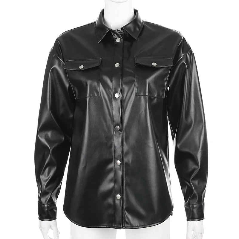 

DIRTYLILY Faux Leather Black Biker Jacket Women Autumn Casual Turn-Down Collar Streetwear Fashion Jackets Ladies Pocket Jackets
