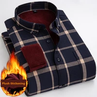 2021 autumn winter men fleece shirt male long sleeve plaid shirt thick fleece lined soft casual flannel warm dress shirt m 4xl