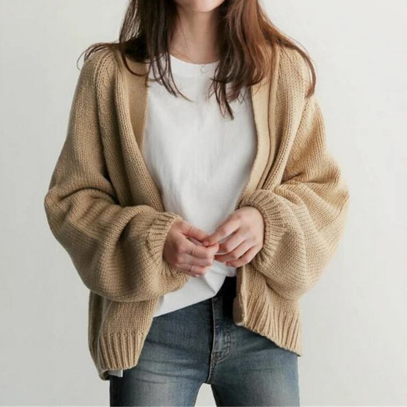 

Autumn Winter Women Cardigan Casual Loose Knitted Solid Sweater Outwears Coat