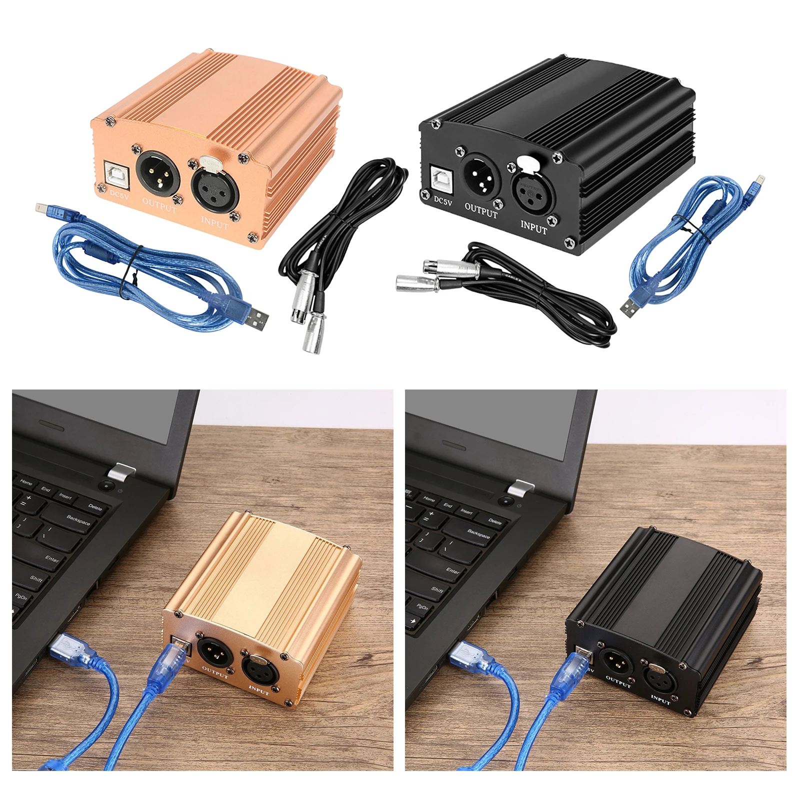 Фантомный источник питания 48 В и 3-контактный кабель XLR 2 м для конденсаторного