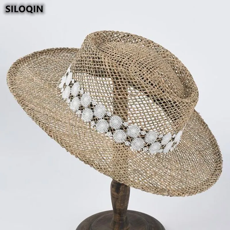 

SILOQIN трендовые летние новые Панамы для женщин модные украшения Солнцезащитная шляпа от солнца пляжная шляпа Панама женская шапка