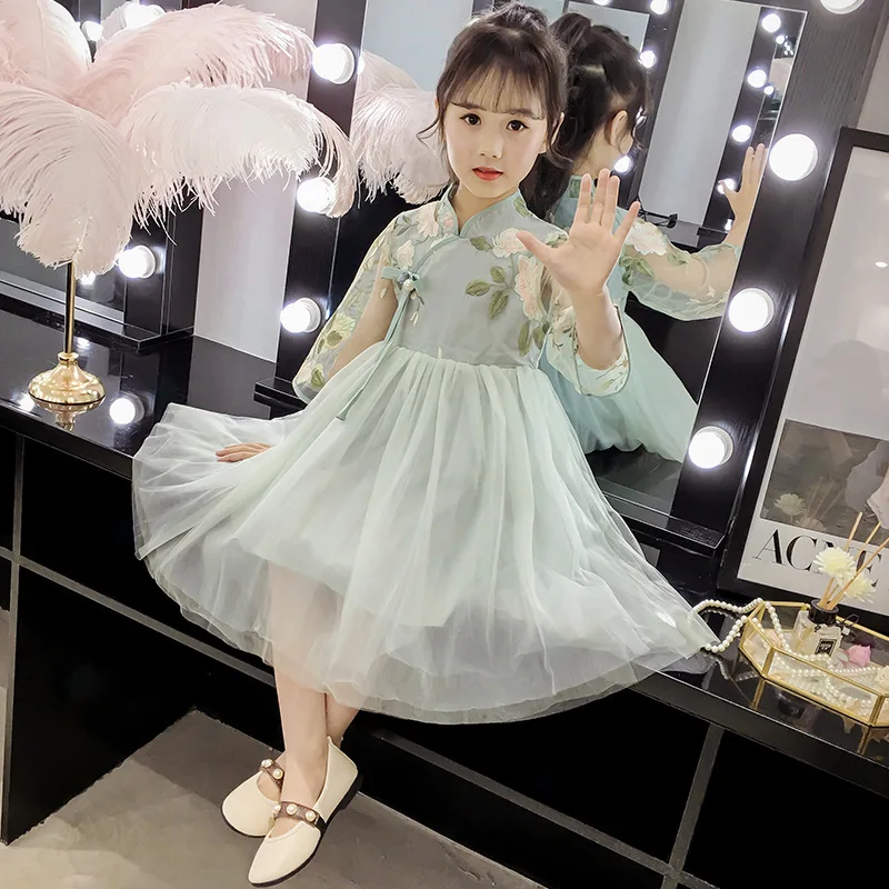 Платье принцессы для девочек на день рождения модное Хлопковое платье с вышивкой