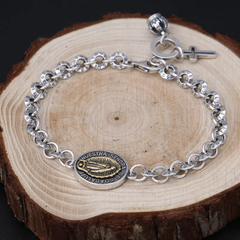 

Vintage Religious Style Virgin Mary Pendant Chain Bracelets Catholic Adjustable Charm Men and Women Punk Jewelry