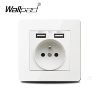 french usb socket stainless steel panel wallpad white 16a poland belgium 220v wall outlet with double usb power ports