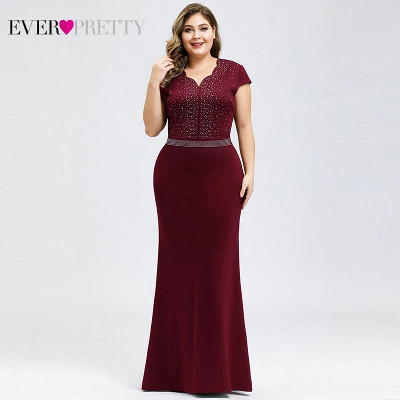 Burgundy Черные вечерние платья размера плюс Ever Pretty EZ07623 элегантные длинные вечерние платья с v-образным вырезом и бусинами для свадебной вечеринки - Цвет: Burgundy