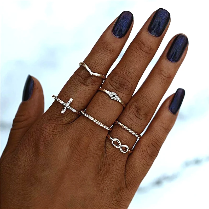 

Bohemian Ring Set Women Knuckle Rhinestone Geometric Vintage Rings 2021 Finger Boho Jewelry