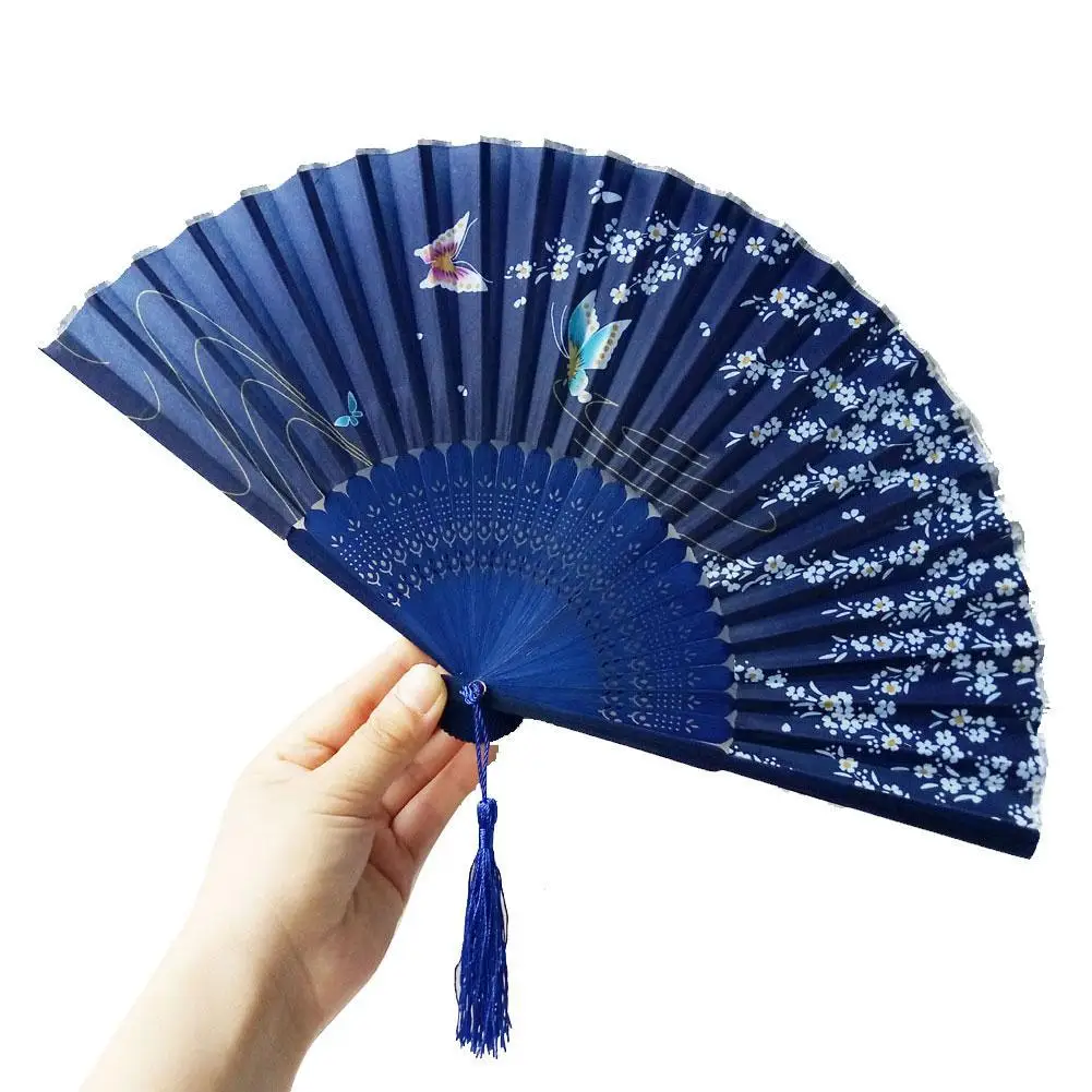 

Chinese Style Fan Pattern Folding Dance Wedding Party Folding Fan Of Hot 2021 Silk Made Silk Held Bamboo Flower Hand Lace J5Q3