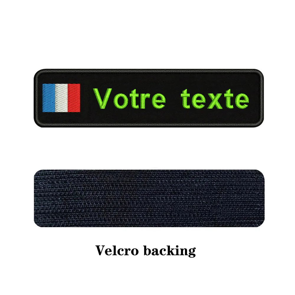 light green-Velcro Таможня Вышивка Флаг Франции имя или заплатка с текстом 10 см* 2,5 см значок Утюг на или липучке Подложка для одежды брюки рюкзак шляпа - Цвет: light green-Velcro