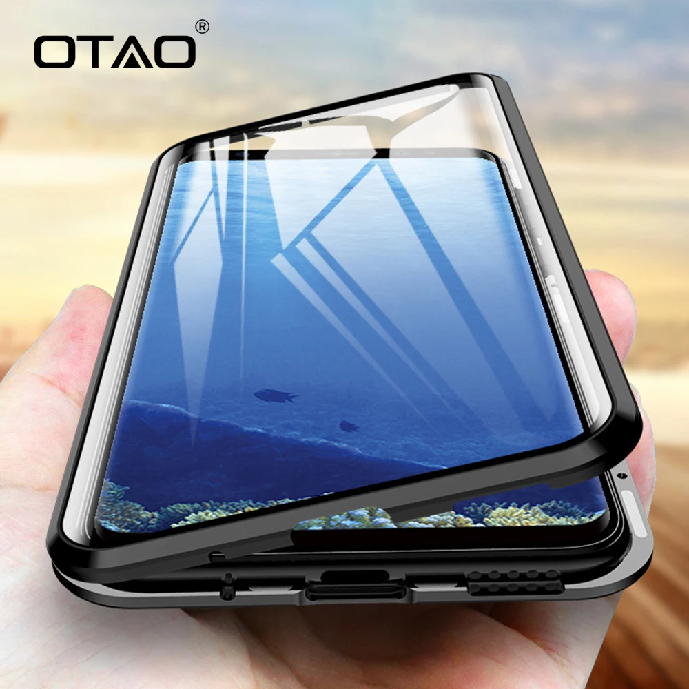 OTAO Metal Magnetic Case For Samsung Galaxy S9 S8 S10 Plus Double Sided Glass Cases Note 8 9 360 Full Body Cover | Мобильные