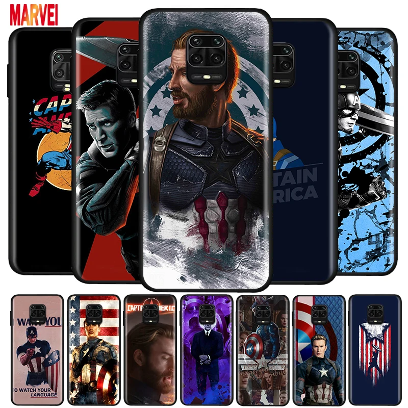 

Cool Captain America Art Soft TPU Cover For Xiaomi Redmi Note10 10S 9T 9S 9 8T 8 7 6 5A 5 4 4X Prime Pro Max Black Phone Case
