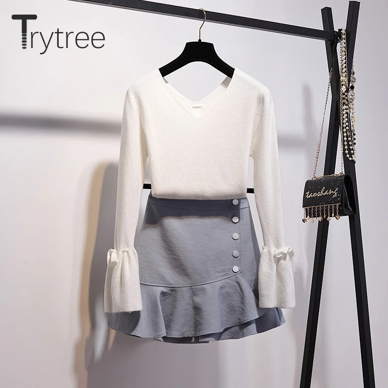 Trytree осень зима из двух частей комплект Повседневное с v образным вырезом и