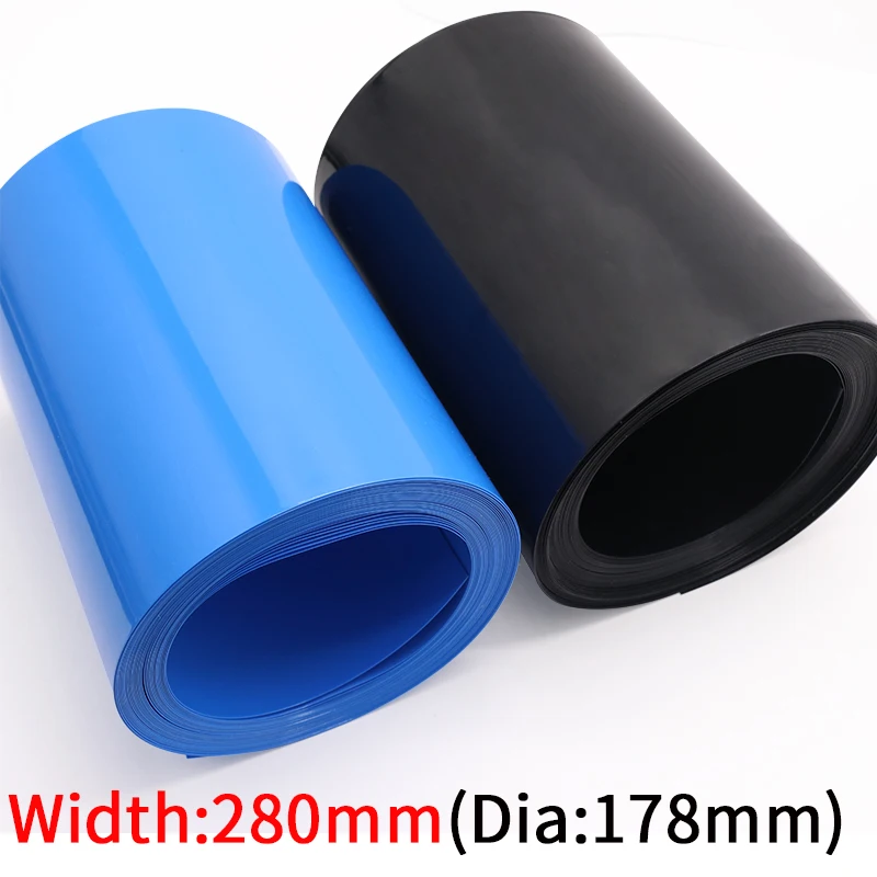 

280mm Width 18650 Lithium Battery Film Wrap PVC Heat Shrink Tube Sheath Cover Insulated Cable Sleeve Pack Protection Blue Black