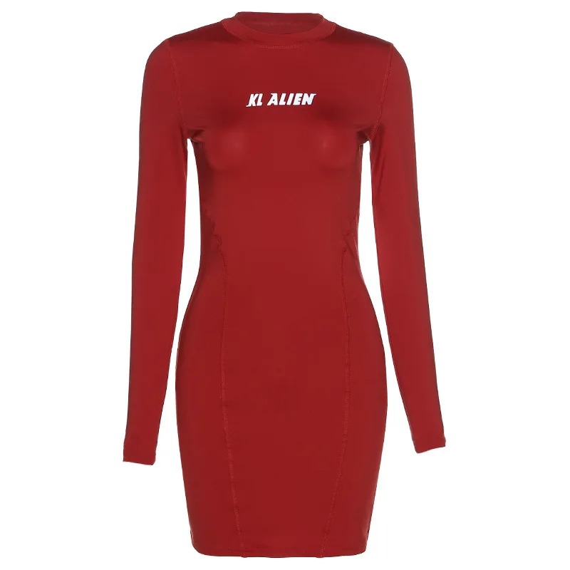 

Woman Sweat Dress Long Sleeve Mini Short Reflective Letter Bodycon Dresses Vestidos De Mujer Casual Y2k Clothes Spring Fall 2021