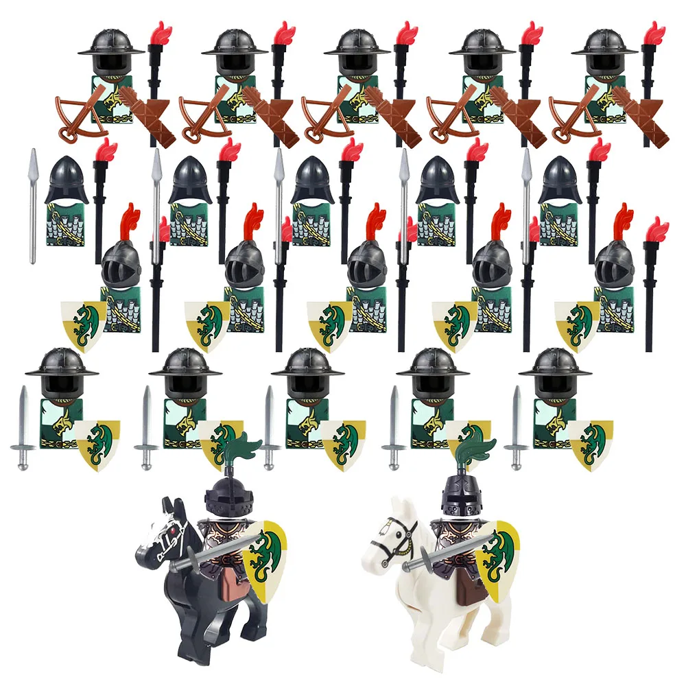 

24pcs Dragoon Castle Royal King's Knight Blue Lion Knights Battle Steed Rome Cavalry Warrior Building Block Mini Figure