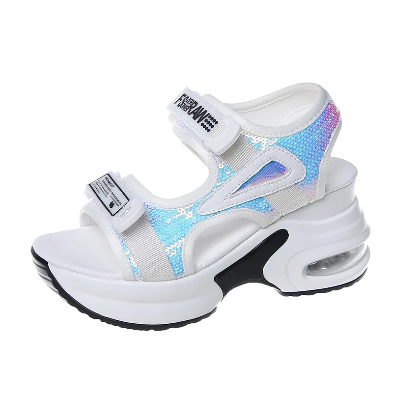

Stretch Fabric Platform Sandals Women Bottom 2021 Height Increasing Chunky Super High Heel Students Summer Beach Shoes