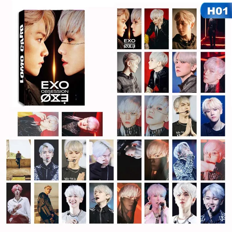 

30Pcs/Set High Quality KPOP EXO Team 6 OBSESSION Collection HD Photo Card PVC Cards Self Made LOMO Card Photocard Gifts For Fans