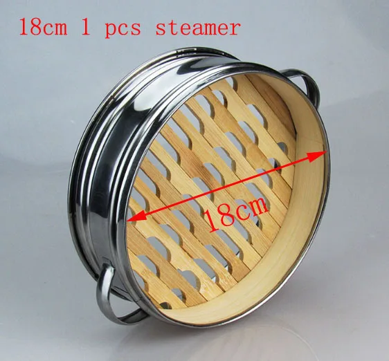 18cm 1pcs steamer От 14 до 30 см кухонная посуда из нержавеющей стали, Бамбуковая Пароварка с крышкой, китайская кухонная посуда для приготовления рыбы, паста, овощи Dim - Цвет: 18cm 1pcs steamer