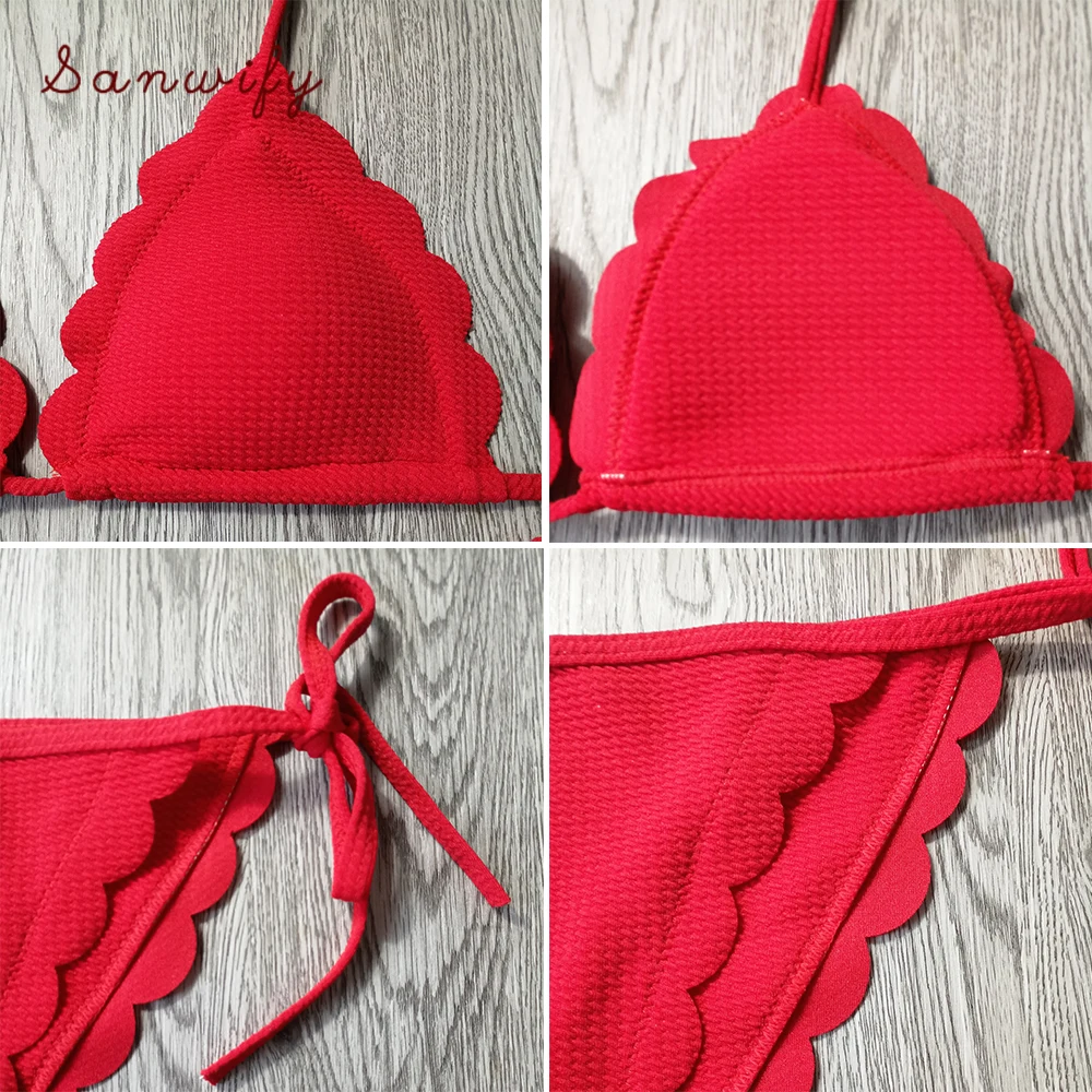 

Sexy Bikini Black Red Bandage Woman Bikini Set 2020 Swimwear Wave Edge Women Swimsuit Brazil Biquinis Bathing Suits