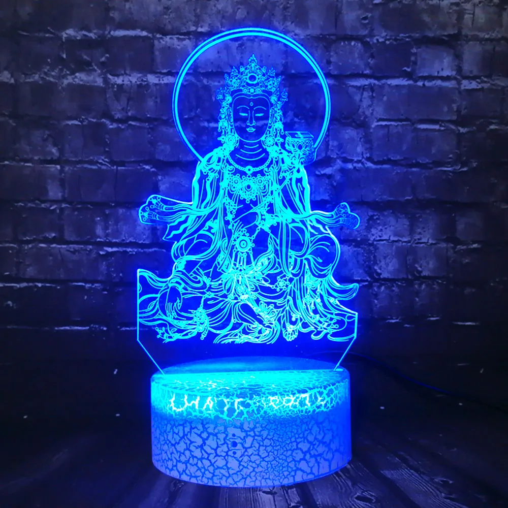 Светодиодный ночник религиозные верования 3D популярная Avalokitesvara лампа Будды домашний декор трещина Иллюзия для настроения Лава праздник друг подарок