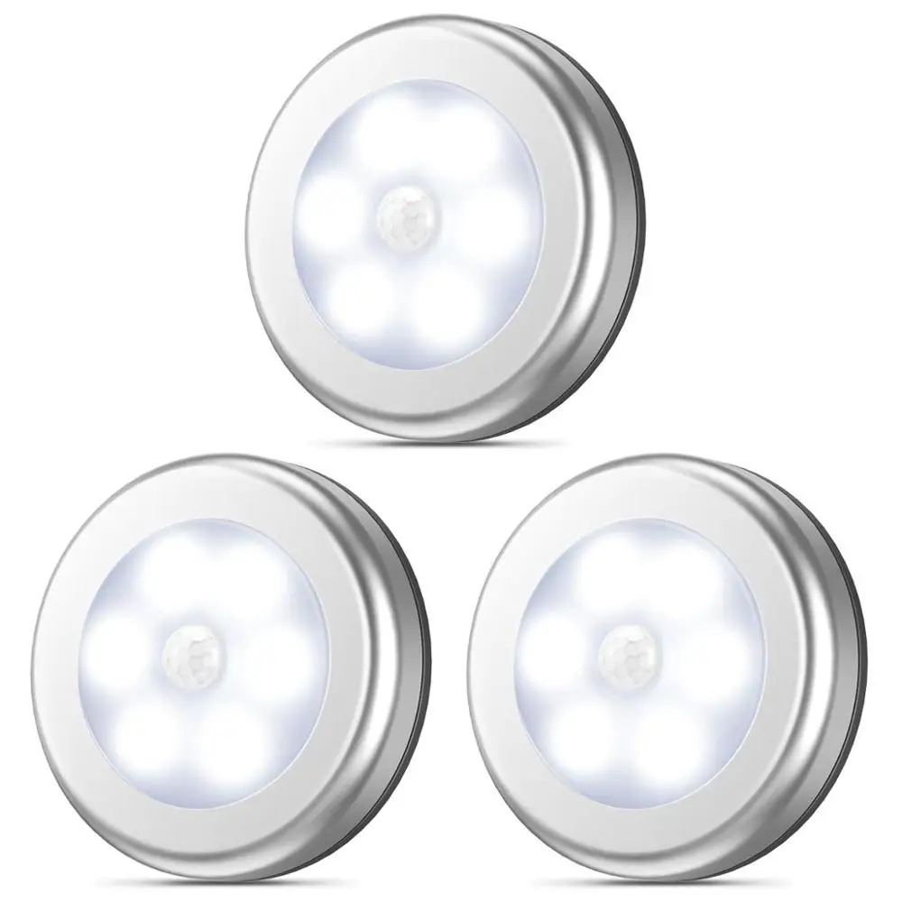 6Led инфракрасный PIR датчик движения Ночной светильник беспроводной детектор датчик ночной Светильник AAA батарея Автоматическое включение/выключение шкаф туалет светильник 1 шт - Цвет: 1pc silver
