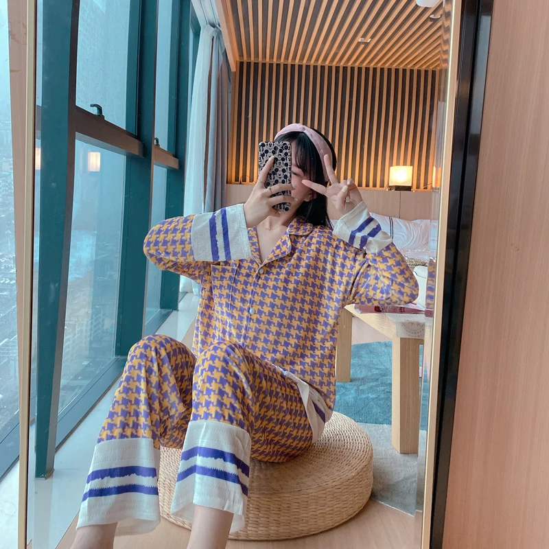 Пижамный комплект осень-зима золотистый бархатный женский свободный кардиган с