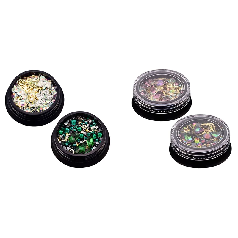 4 коробки 3D ногтей наконечник Алмазный плоский камень украшения бант темно