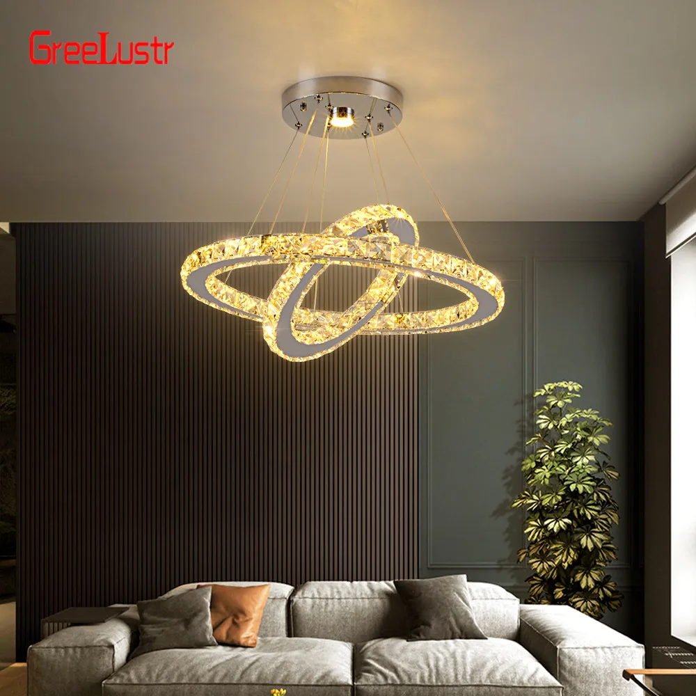 

Modern Crystal Led Pendant Lights 3 Rings Crystal Lighting Fixture For Kitchen Dinning Room Decor Lustres Suspension Hanglamp