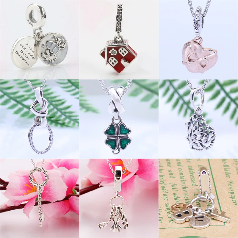 

925 Sterling Silver Pendant Four Leaf Clover Crystal For Original Pandora Charms Women Bracelets & Bangles Jewelry