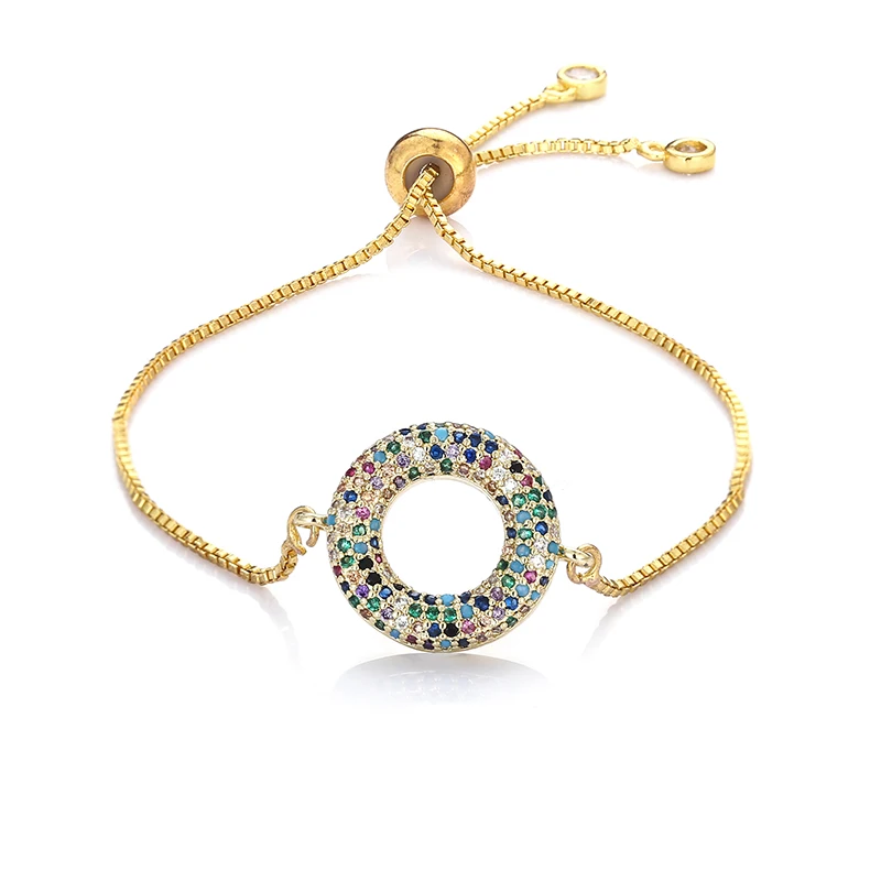 

fashion women's rainbow round bracelet jewelry gold cz colorful zircon bracelet bangle adjustable chain bracelet for women