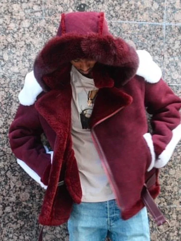 

Upgrade Thickened Men's Coat Imitation Leather Plush Bump White Fur One Short Hooded Coat