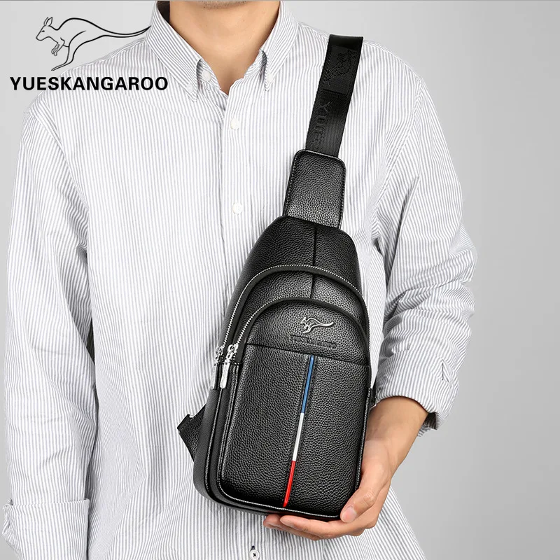 

Men's Chest Bag Leather Messenger Bag Multi-Functional Crossbody Bags Male Korea Messenger Shoulder Bag USB Charging Chest Pack