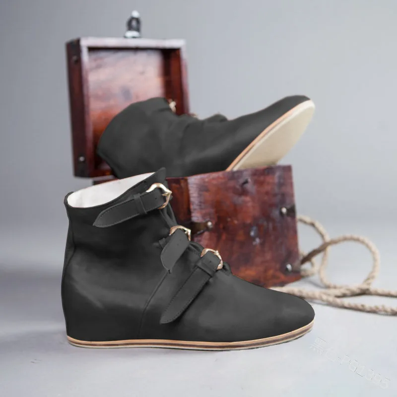 Женские и мужские кожаные ботинки в средневековом стиле ботильоны для среднего