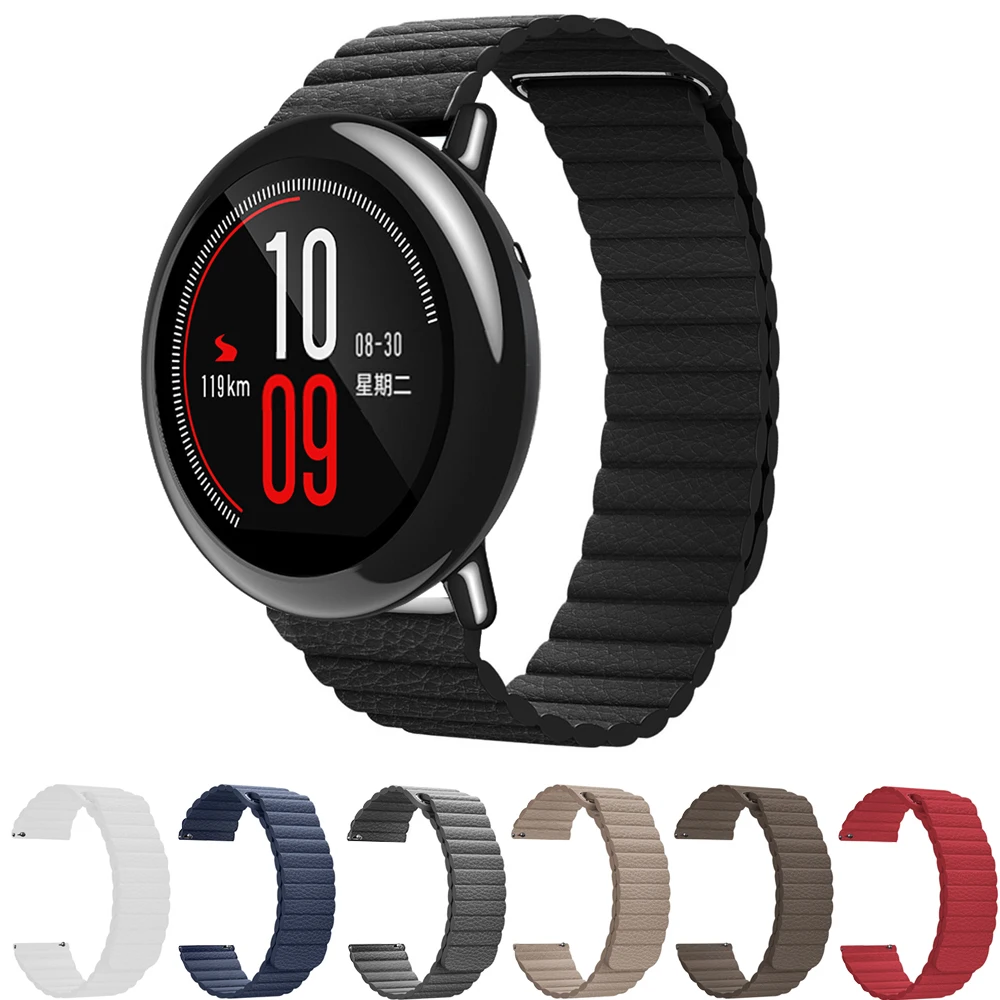 

Магнитный ремешок для часов, 20 мм, 22 мм, кожаная Петля, ремешок для Huami Amazfit PACE GTR 47 мм, GTR2, ремешок для amazfit Stratos 2S 3