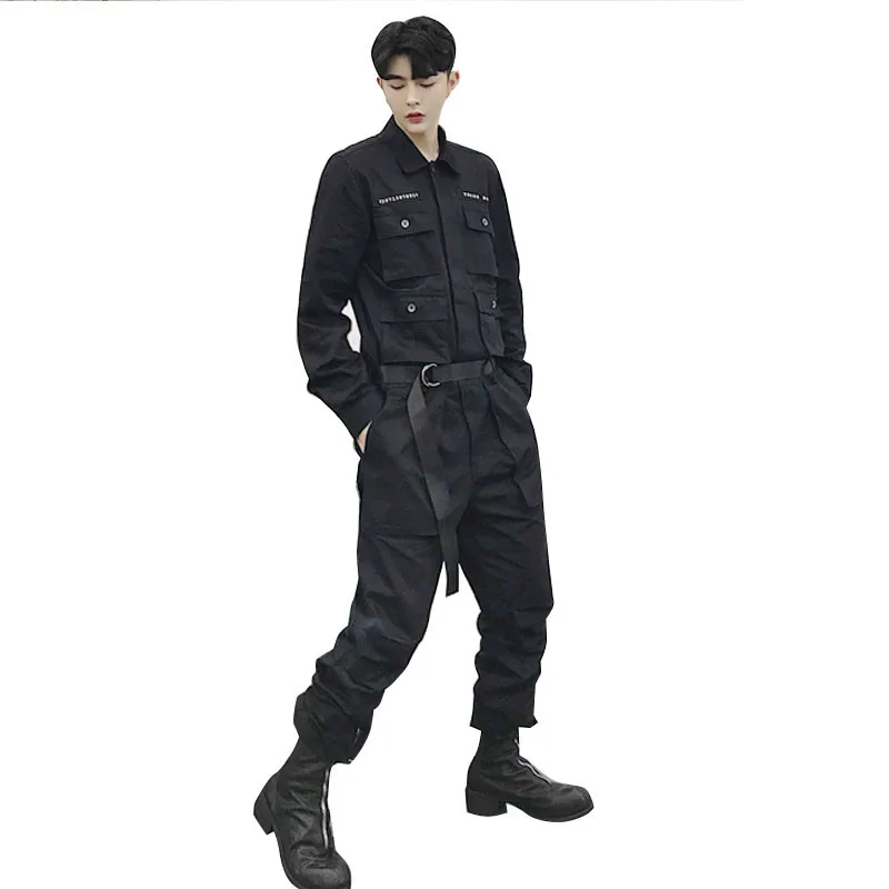 Men Streetwear Hip Hop Casual Jumpsuit Cargo Pant Male Women Overalls Couple Stage Clothing Yellow Pink Black Trousers | Мужская одежда